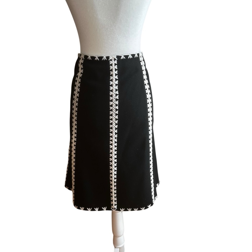ETCETERA skirt womens 14 embroiderd soft wool blend a-line boho black cream work - Picture 3 of 15